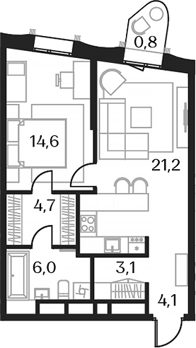 2-комн. — 54,8 м²