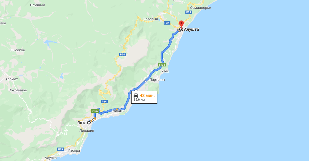 Поселок утес крым на карте. Дорога Алушта Ялта. Карта Крыма Ялта Алушта. Ялта и Алушта на карте. Карта от Алушты до Ялты.