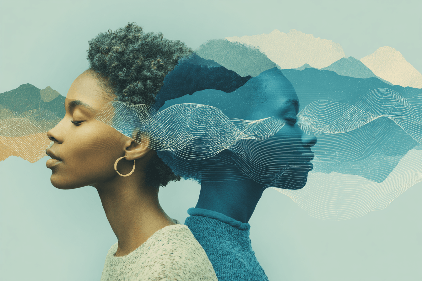 Illustration: Zwei Personen in Verbindung – symbolisch für Co-Regulation und Nervensystemarbeit im Coaching