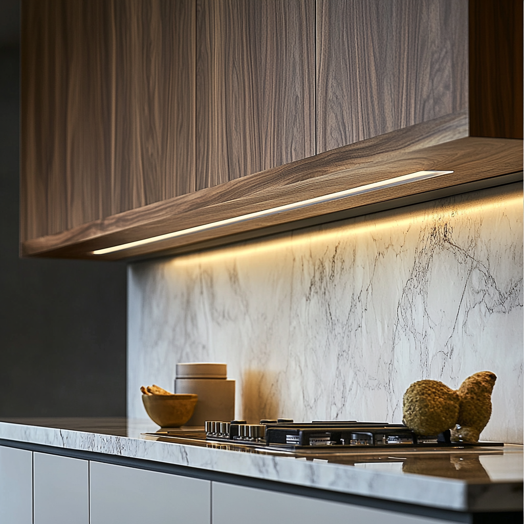 Матовая плитка для фартука кухни в нейтральных оттенках