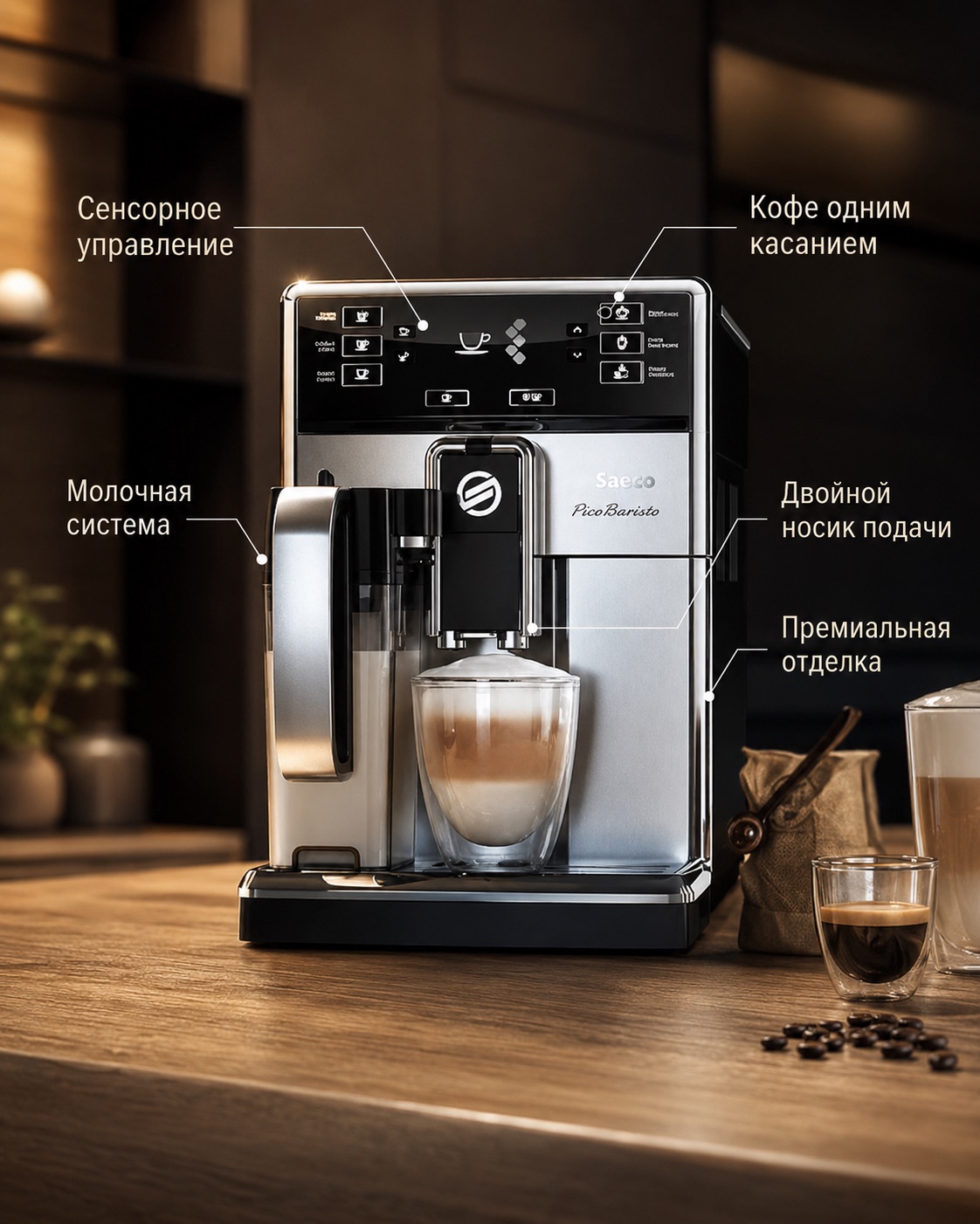 Кофемашина с визуально показанными преимуществами