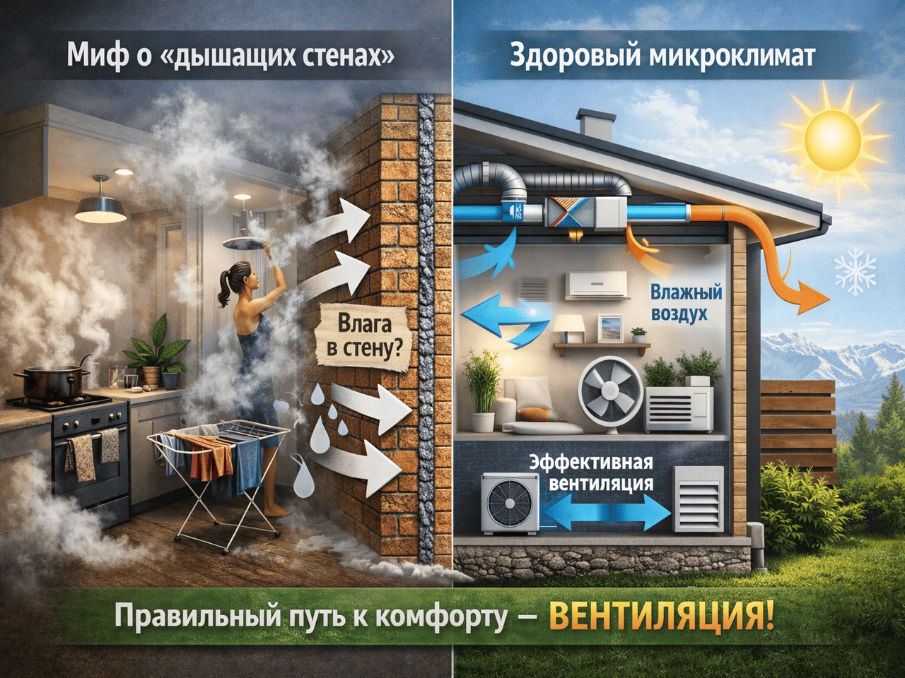 Схема движения и удаления пара из помещения