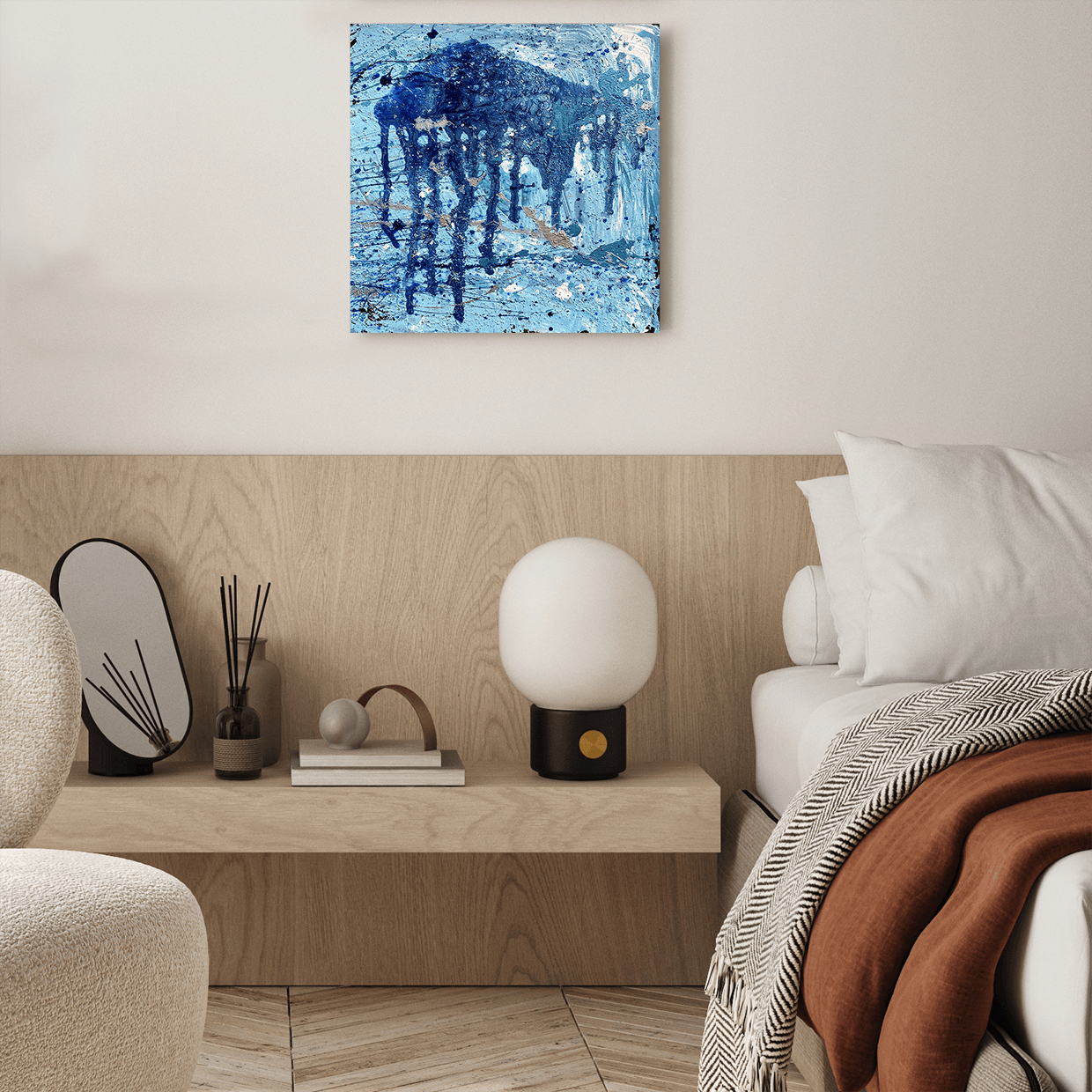 Абстрактная интерьерная картина в оттенках синего для дома, кабинета, отеля, квартиры, спальни. Абстрактные картины в наличии и под заказ