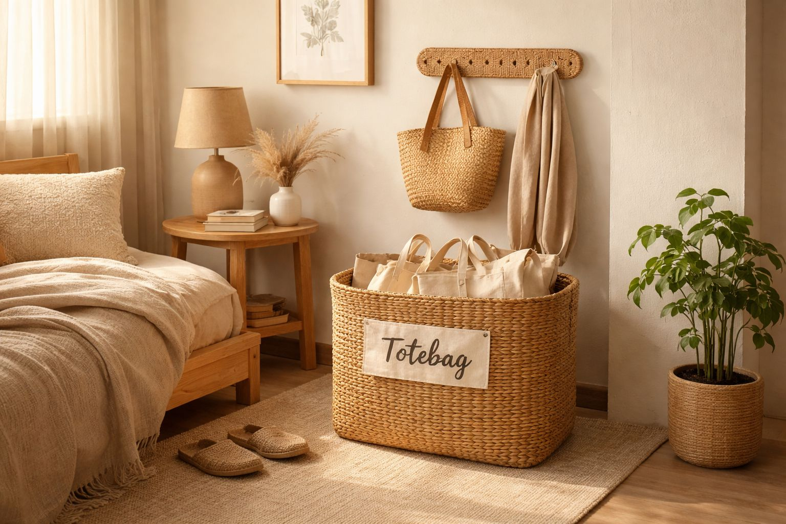 Keranjang totebag dengan batas penyimpanan rumah kecil