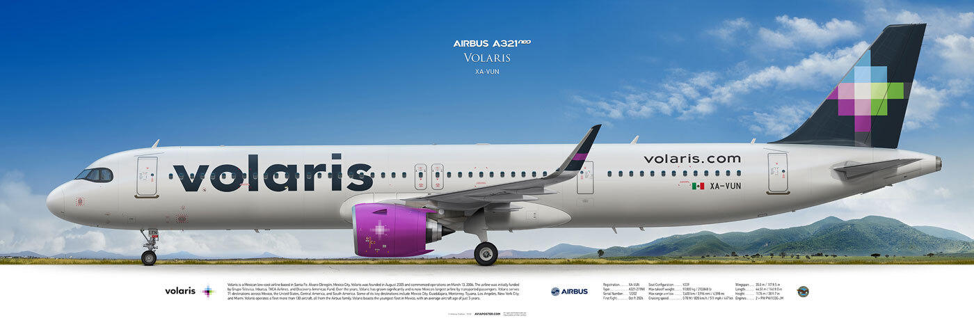 Sideviews plane Airbus A321neo livery Volaris