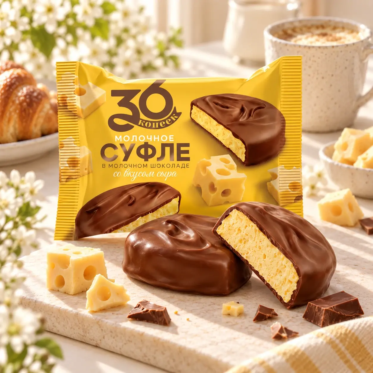Молочное суфле со вкусом сыра в молочном шоколаде — упаковка 36 копеек