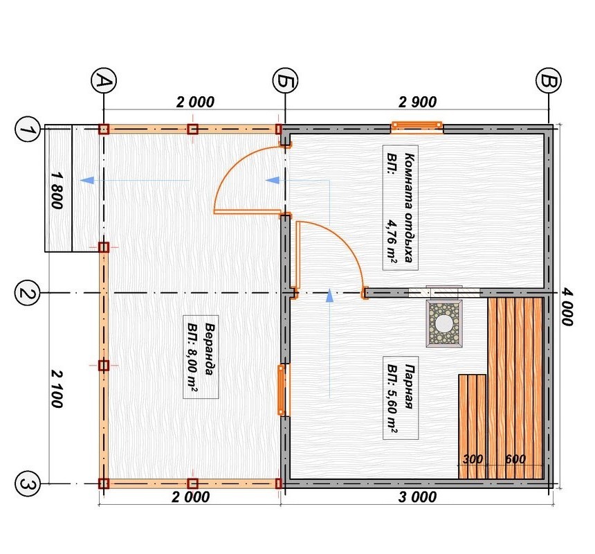 Схема каркасной бани 3 на 4