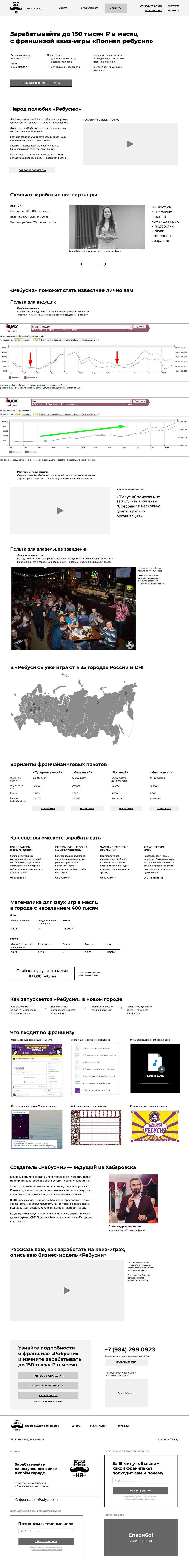 Прототип посадочной страницы о франшизе квиз-игры «Полная ребусня»