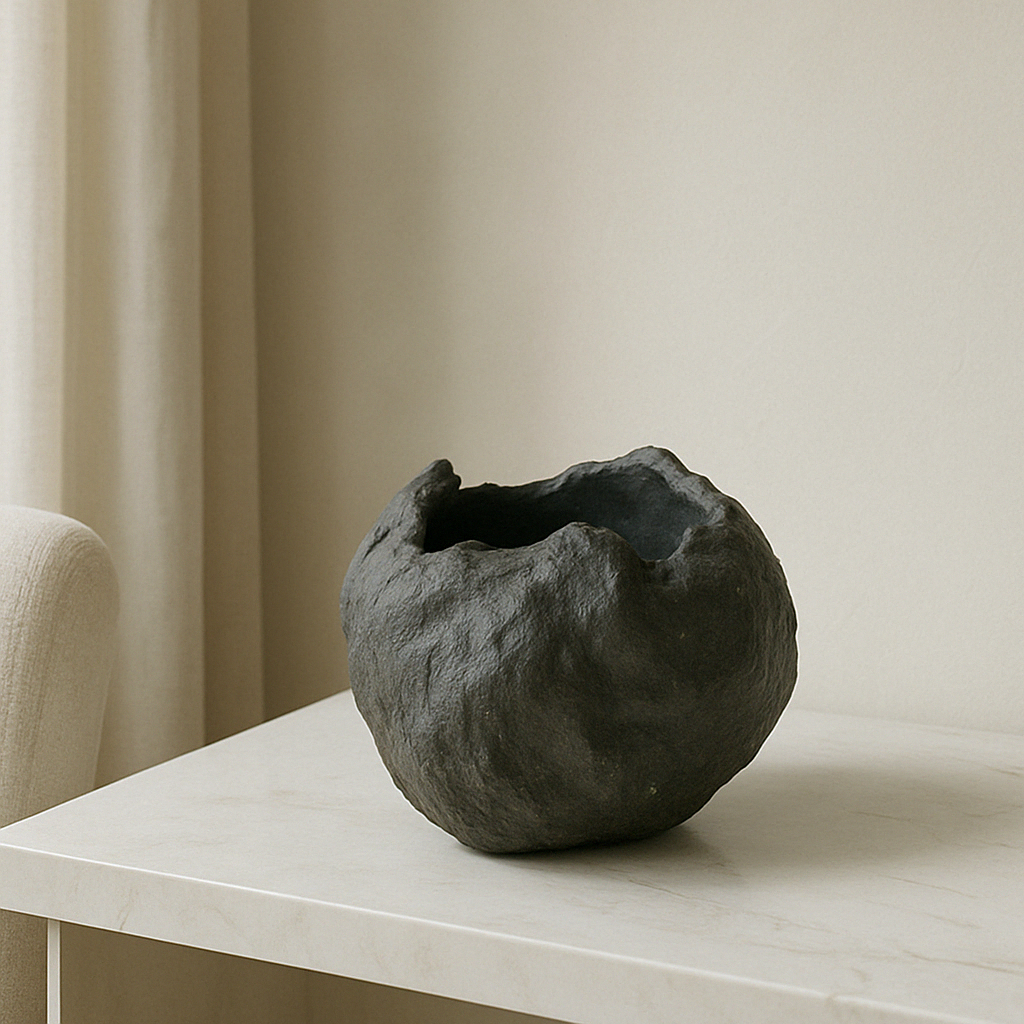 Different interior styles paired with lightweight stone-look recycled vases.