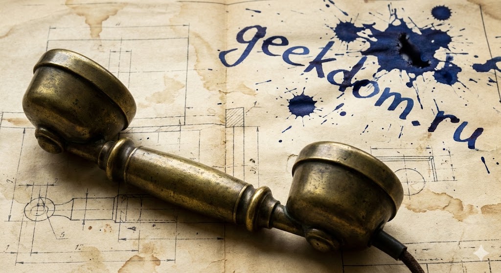 Старинные чертежи телефона и латунная трубка