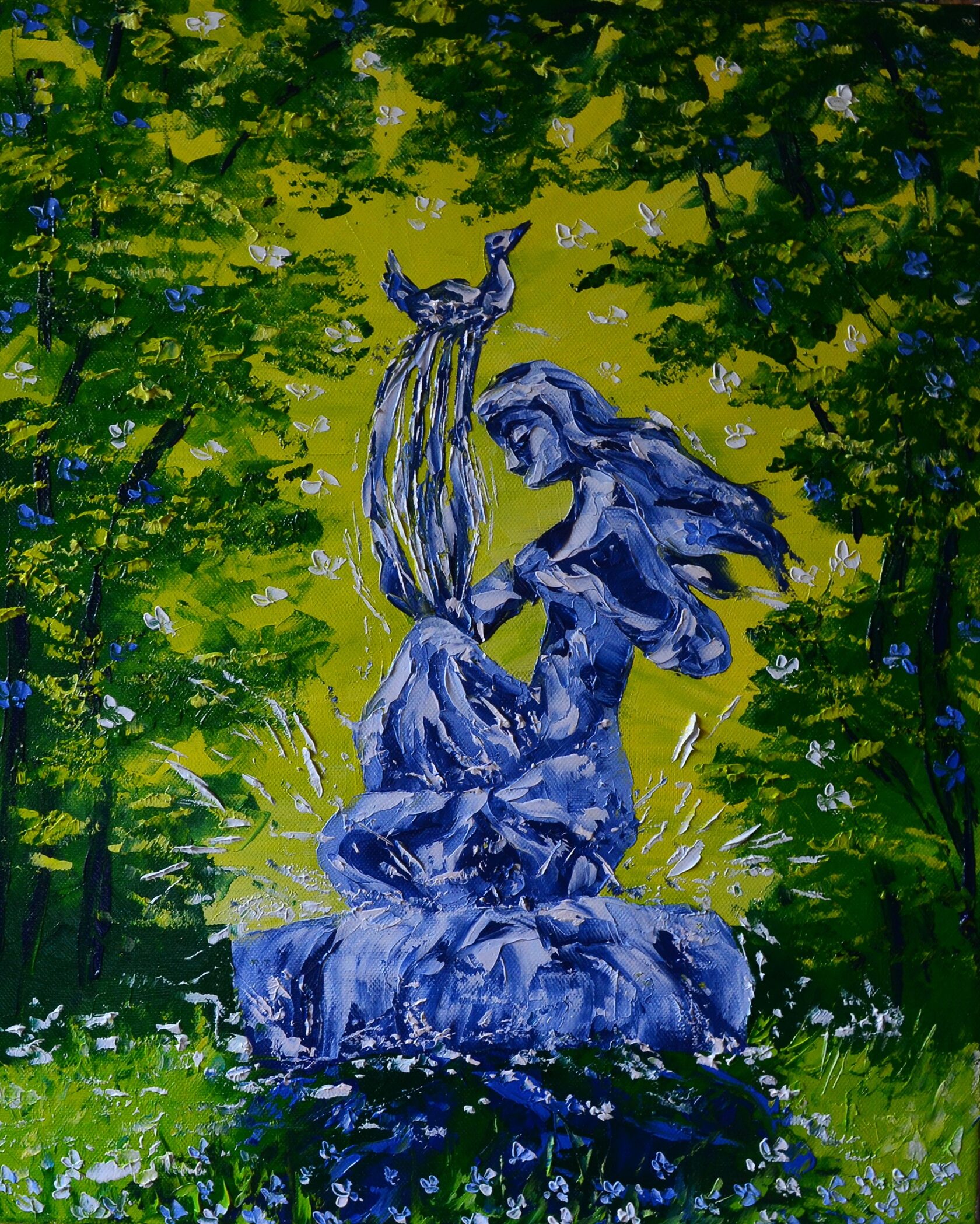 Visitor contemplating painting