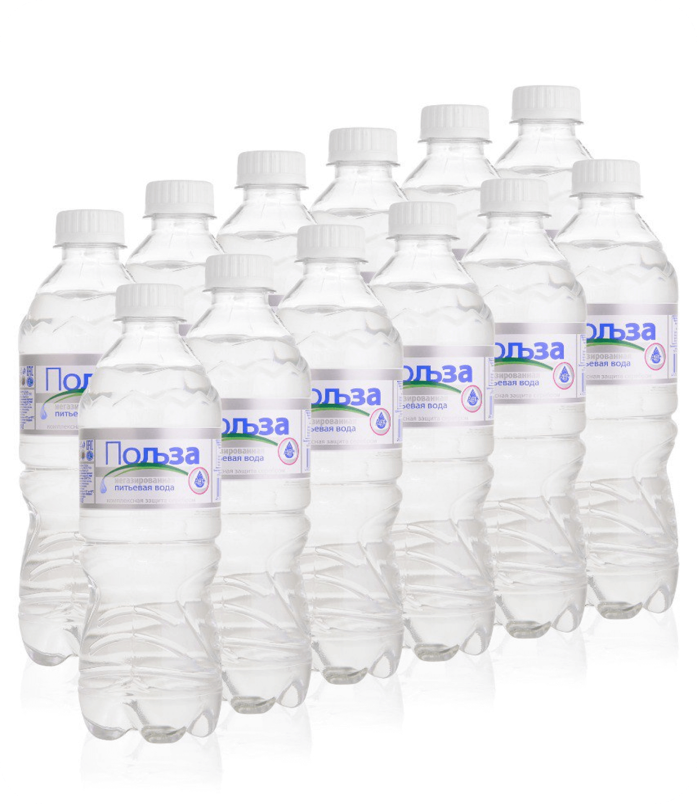 12 пластиковых бутылок с водой Польза, обработанной серебром, антисептиком Деарген