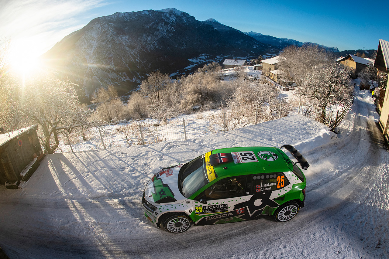 Андреас Миккельсен и Ула Флёне, Skoda Fabia Rally2 evo, ралли Монте-Карло 2021