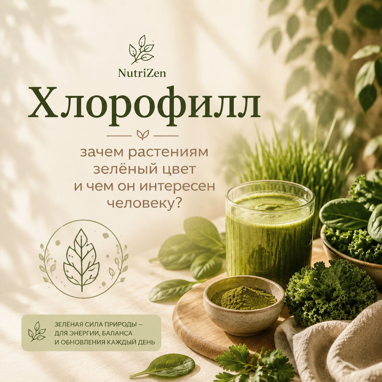 Хлорофилл — зелёный пигмент растений и основа фотосинтеза.