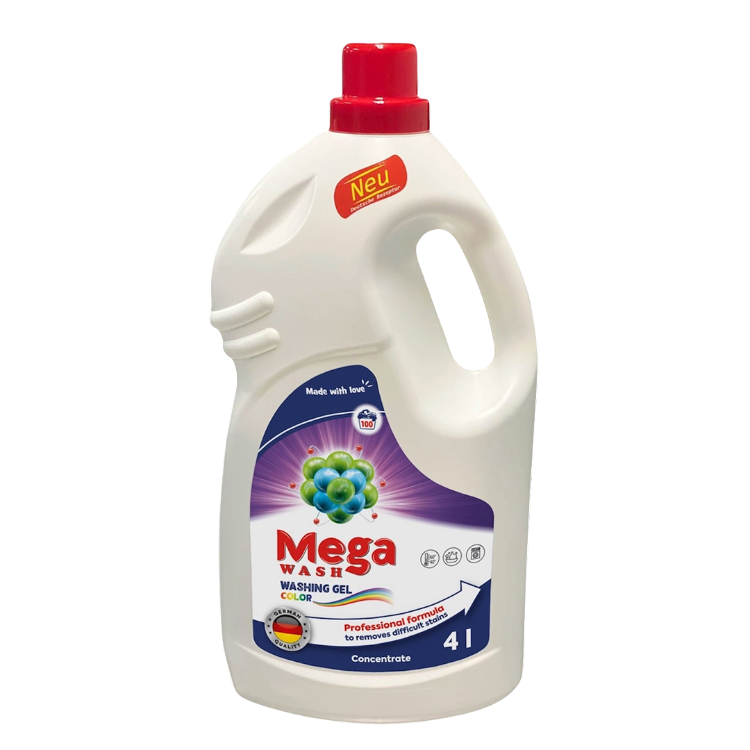 Mega Wash Color 4L — концентрированный гель для стирки цветного белья, польский производитель, 100 стирок, опт Европа Россия Беларусь Казахстан, альтернатива Ariel Color Persil Color
