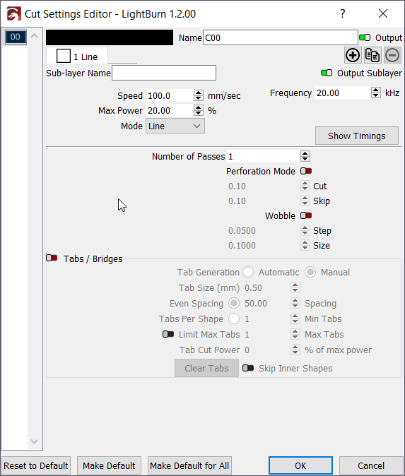Параметры мощности и резки лазера в LightBurn — Gistroy