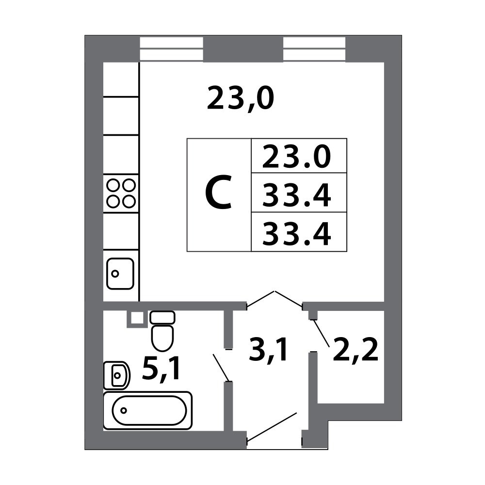 Планировка 1-комнатной квартиры в ЖК Лучи
