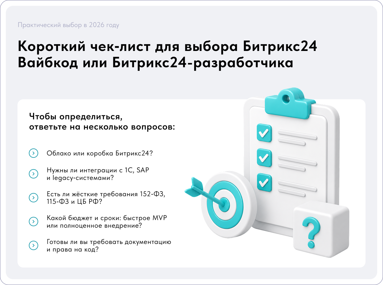 Битрикс24 Вайбкод или Битрикс24-разработчик: чек-лист выбора