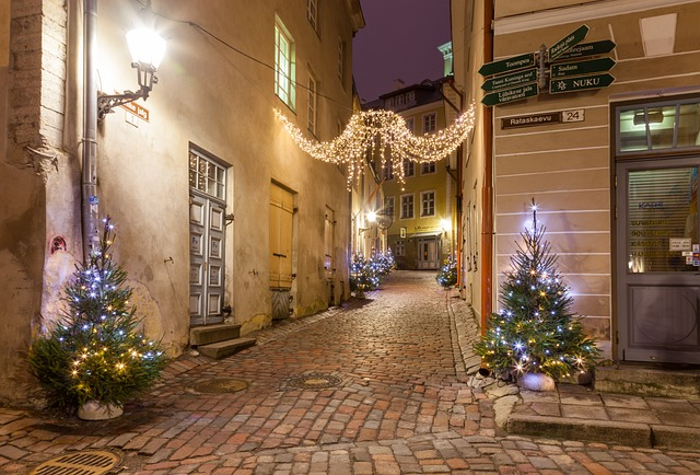 tallinn, streets, lights