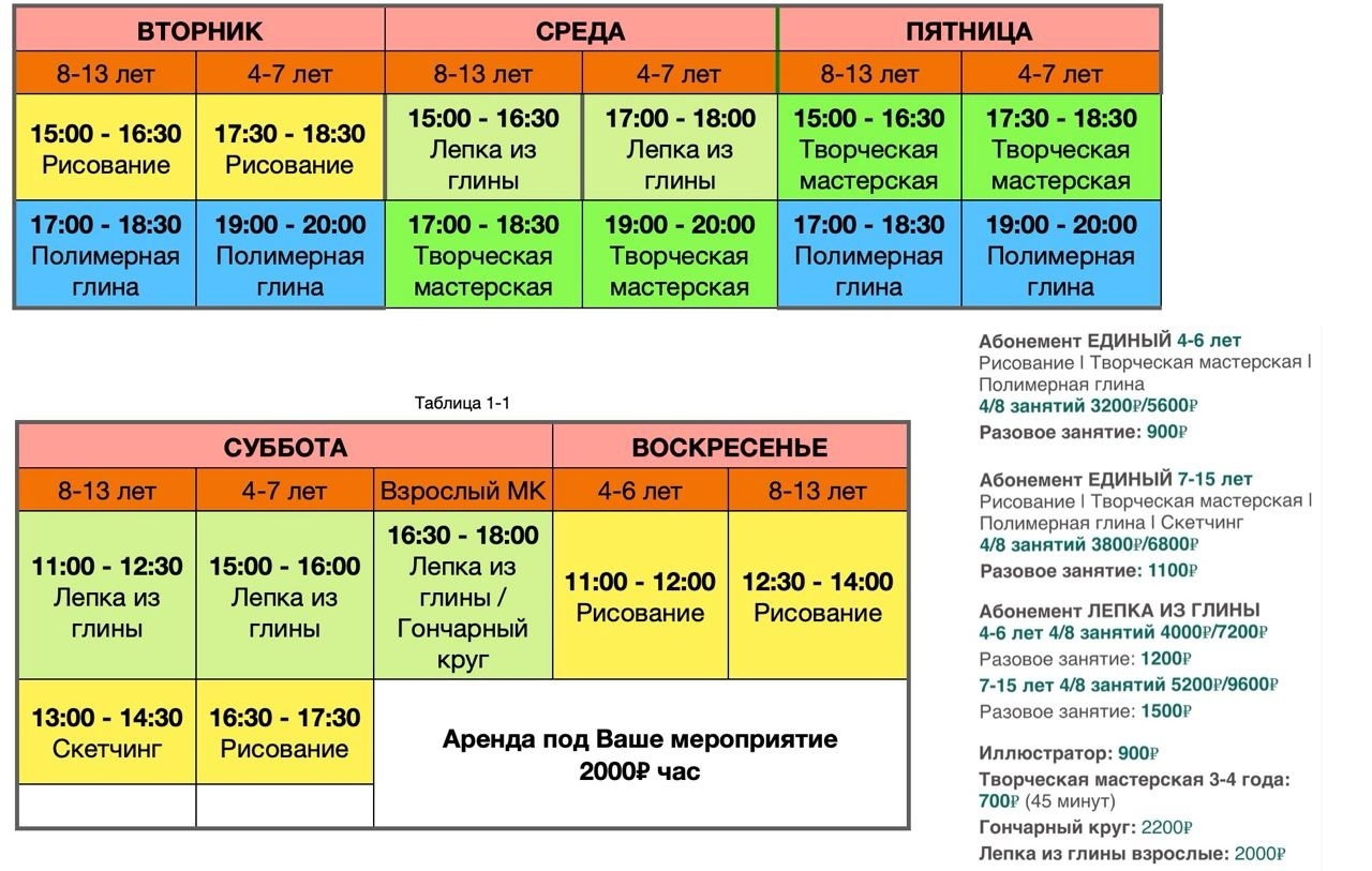 Расписание занятий