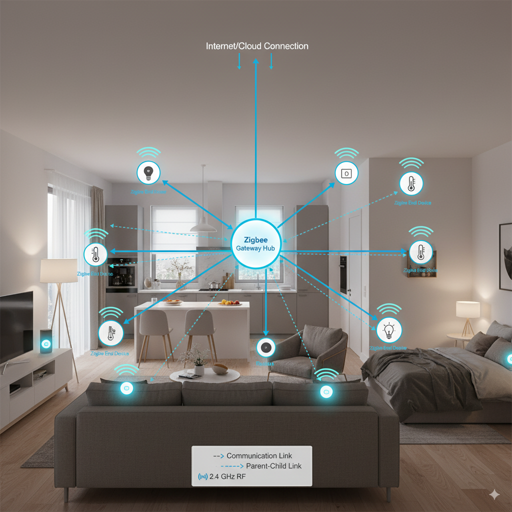Схема работы Zigbee сети в доме