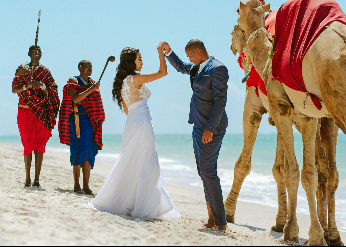 Romantic Kenya Beach Honeymoon Photography — Jafassam Studio - Diani beach Mombasa Malindi Watamu Lamu photo session best photographer Bride Groom Camels Massai