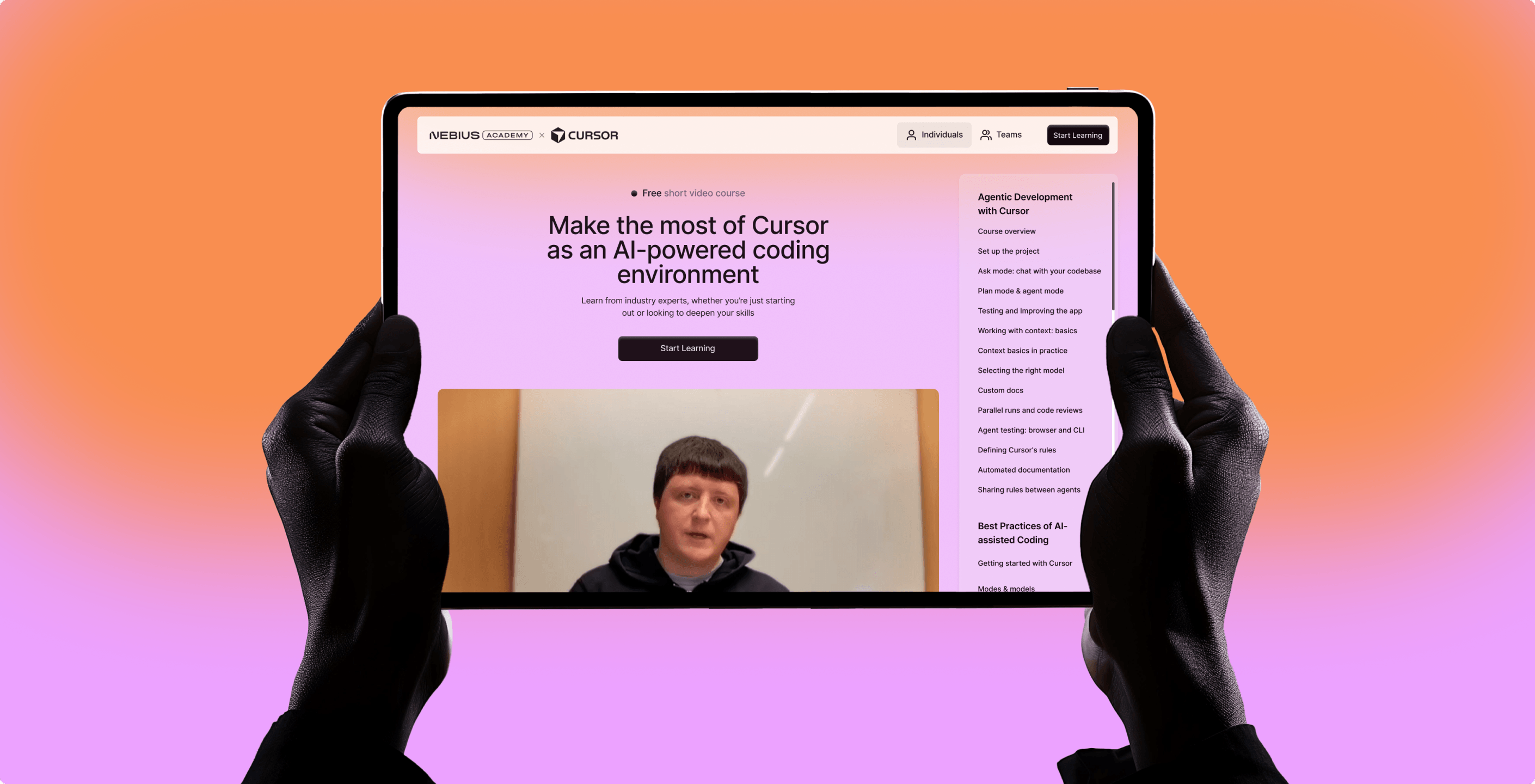 Cursor x Nebius Academy landing page mockup