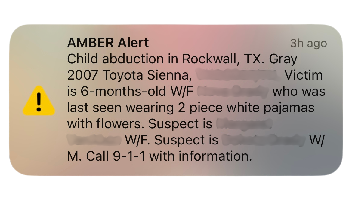 a screenshot of a abducted child alert in Austin Texas on a mobile phone