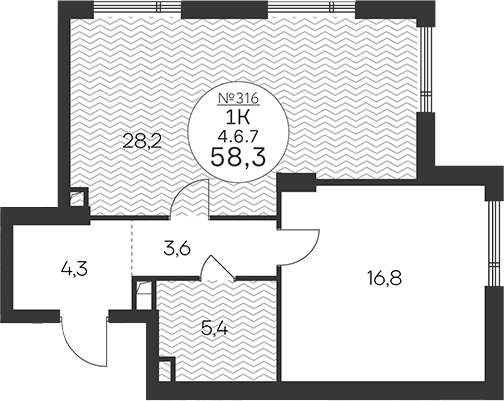 1-комн 58,3 м²
