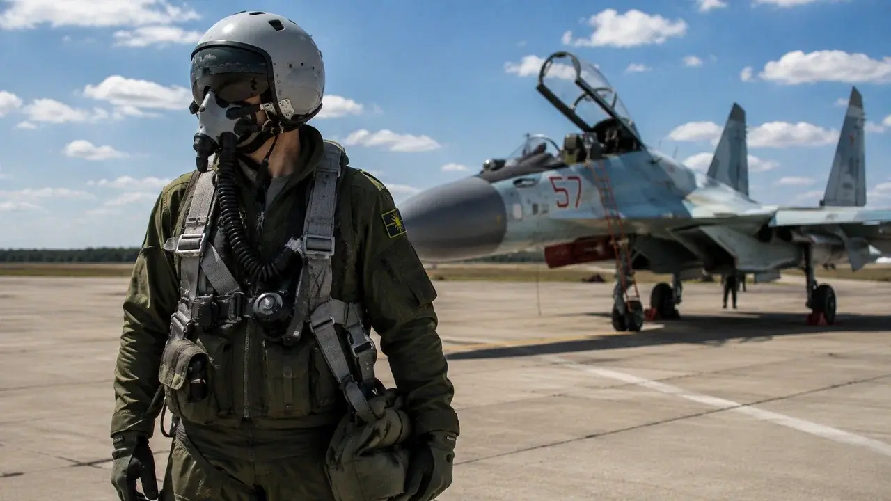 Лётчик у боевого самолёта