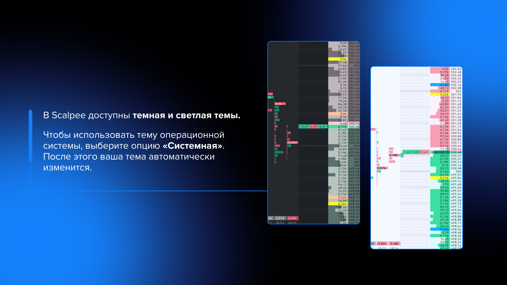 Как сменить тему в терминале для скальпинга Scalpee