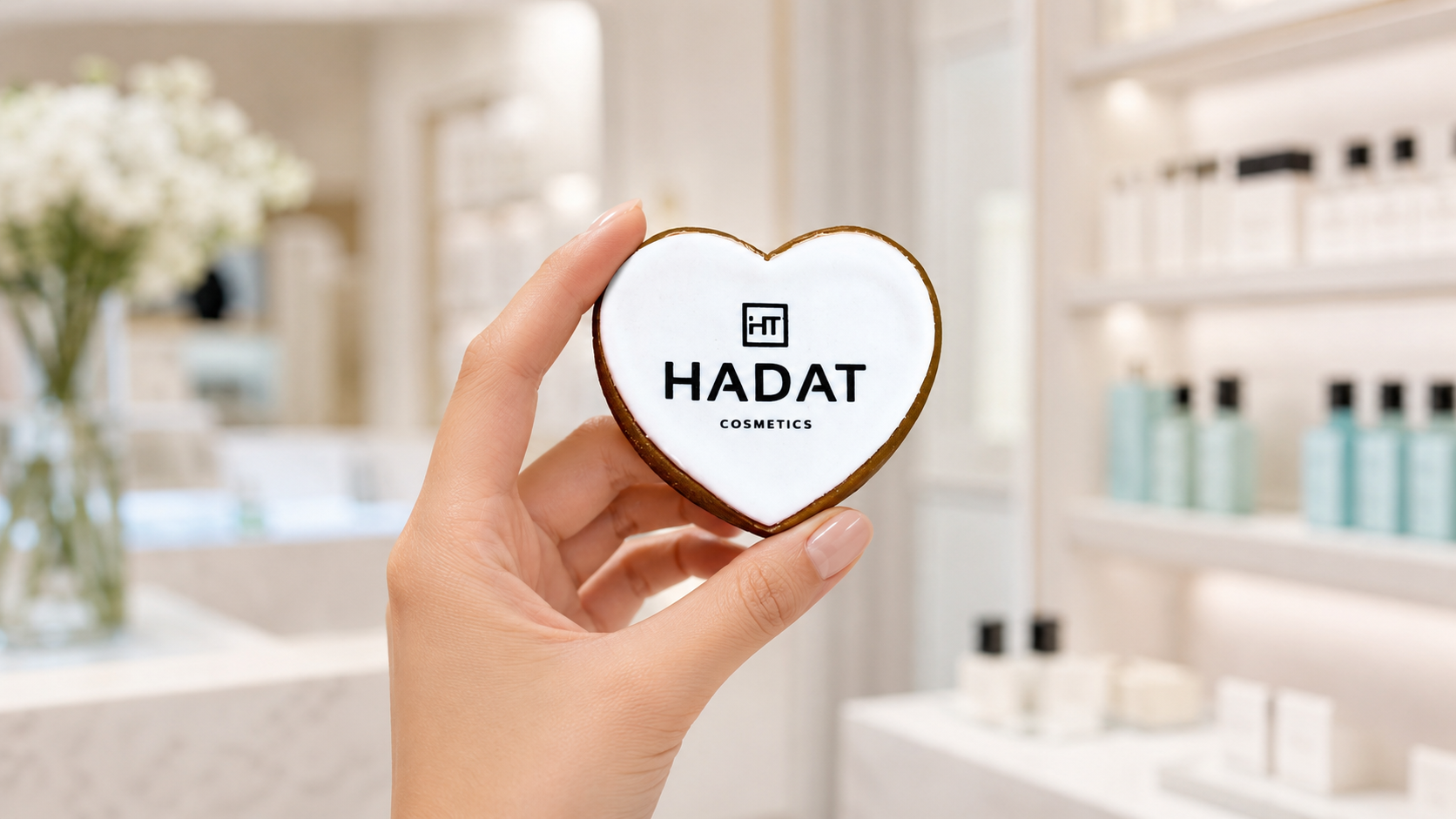 Пряник-сердце с логотипом Hadat для клиентского дня в магазине косметики