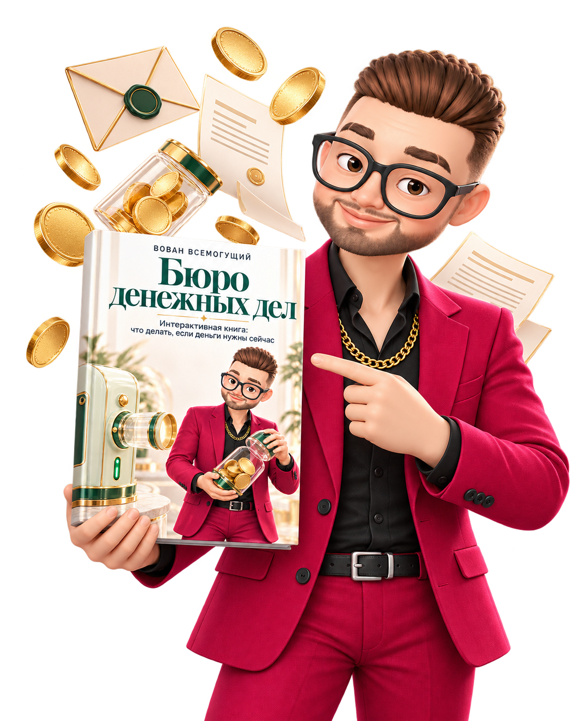 Вован Всемогущий держит книгу Бюро денежных дел