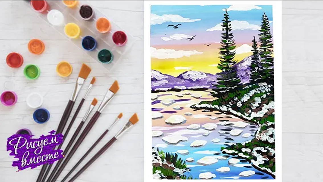 Как нарисовать весенний пейзаж гуашью — пошаговый видеоурок