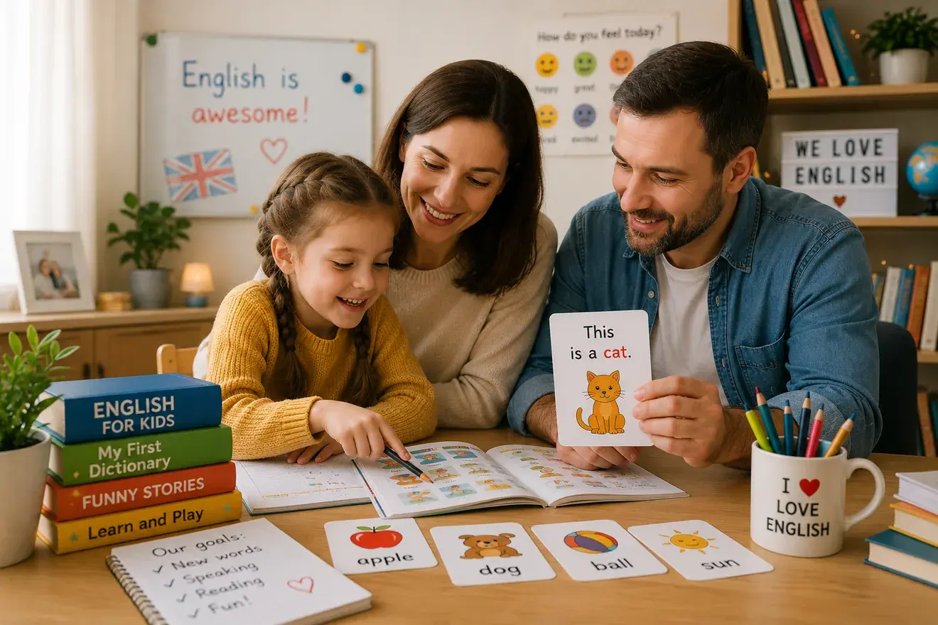 Родители помогают ребенку учить английский без давления