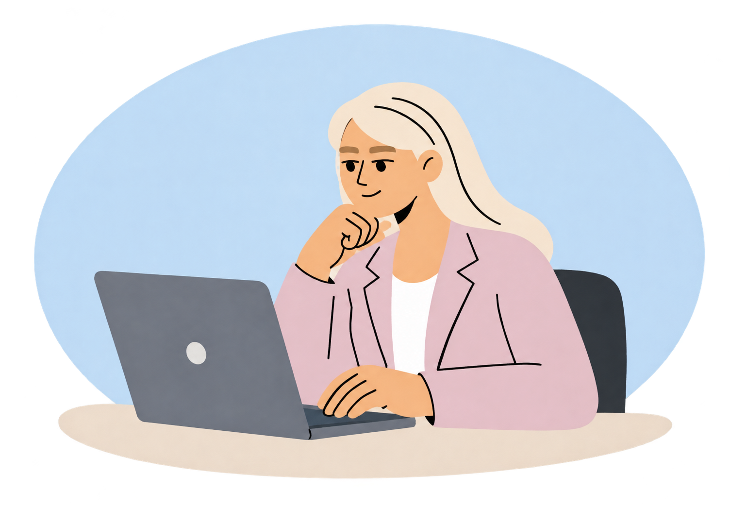 Девушка работает за ноутбуком