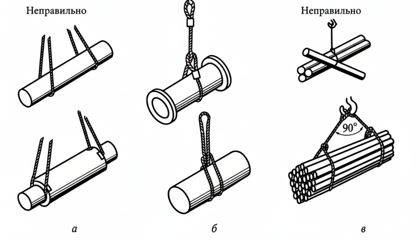 Неправильная и правильная строповка грузов