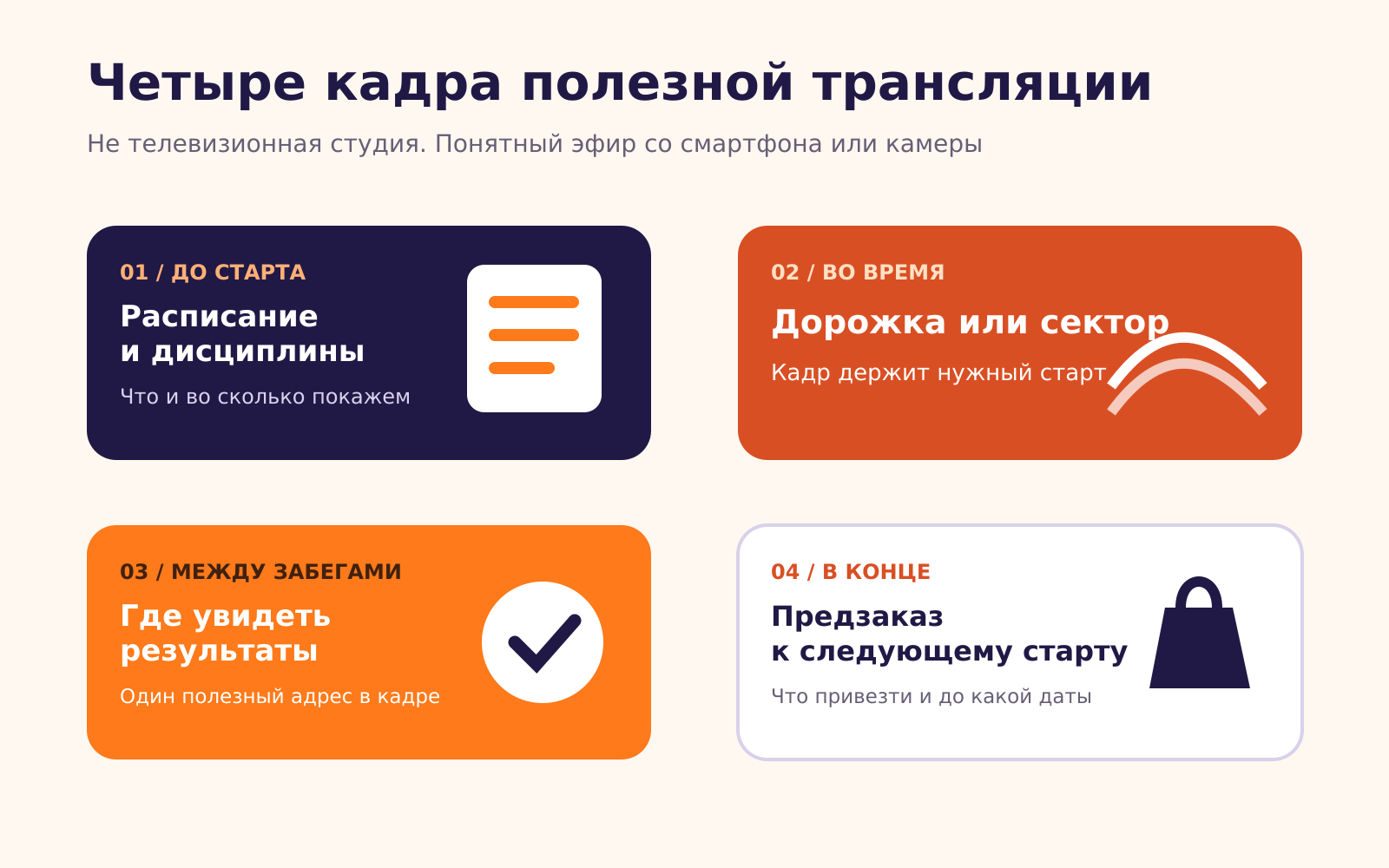 Четыре кадра прямой трансляции спортивных соревнований