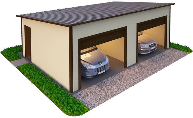 Гараж для двух автомобилей односкатный
