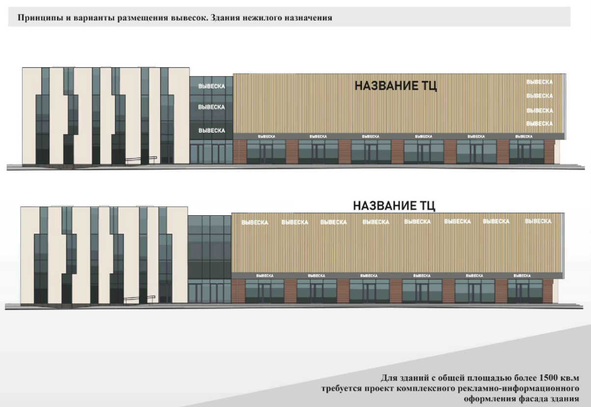 Принципы размещения вывесок на нежилых зданиях
