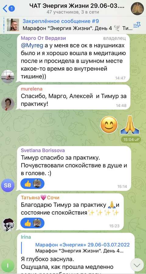 Скриншот переписки: Светлана и Татьяна, марафон «Энергия жизни»