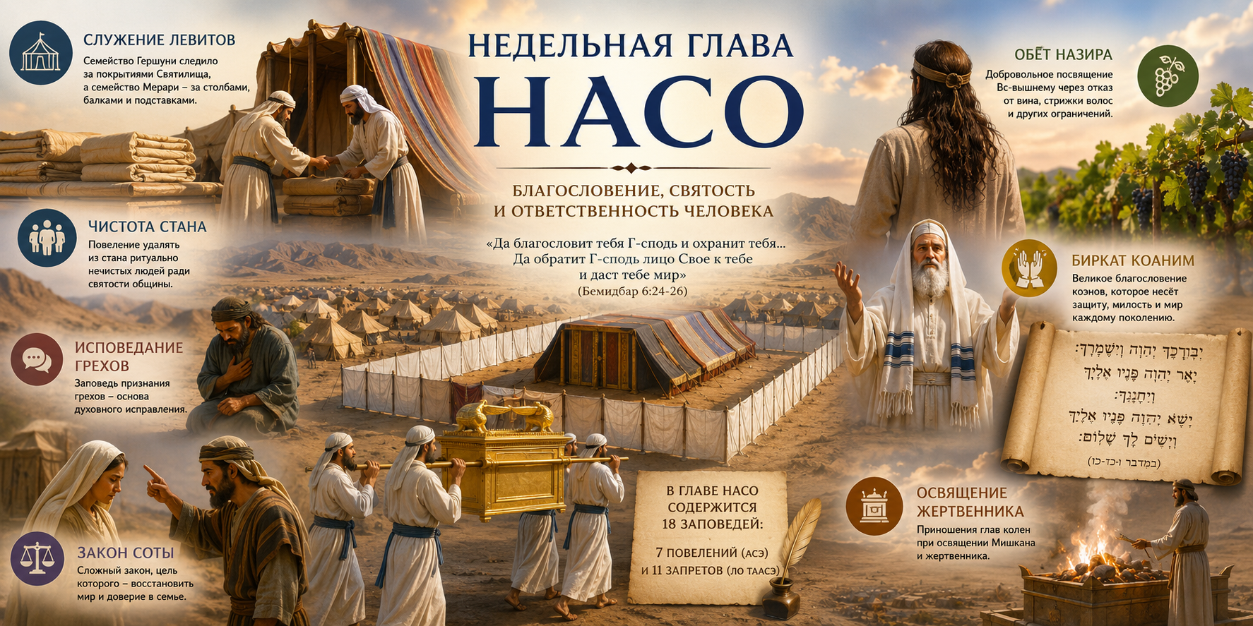 Иллюстрация к недельной главе Насо - служение левитов, благословение коэнов, Ковчег Завета и Мишкан в пустыне