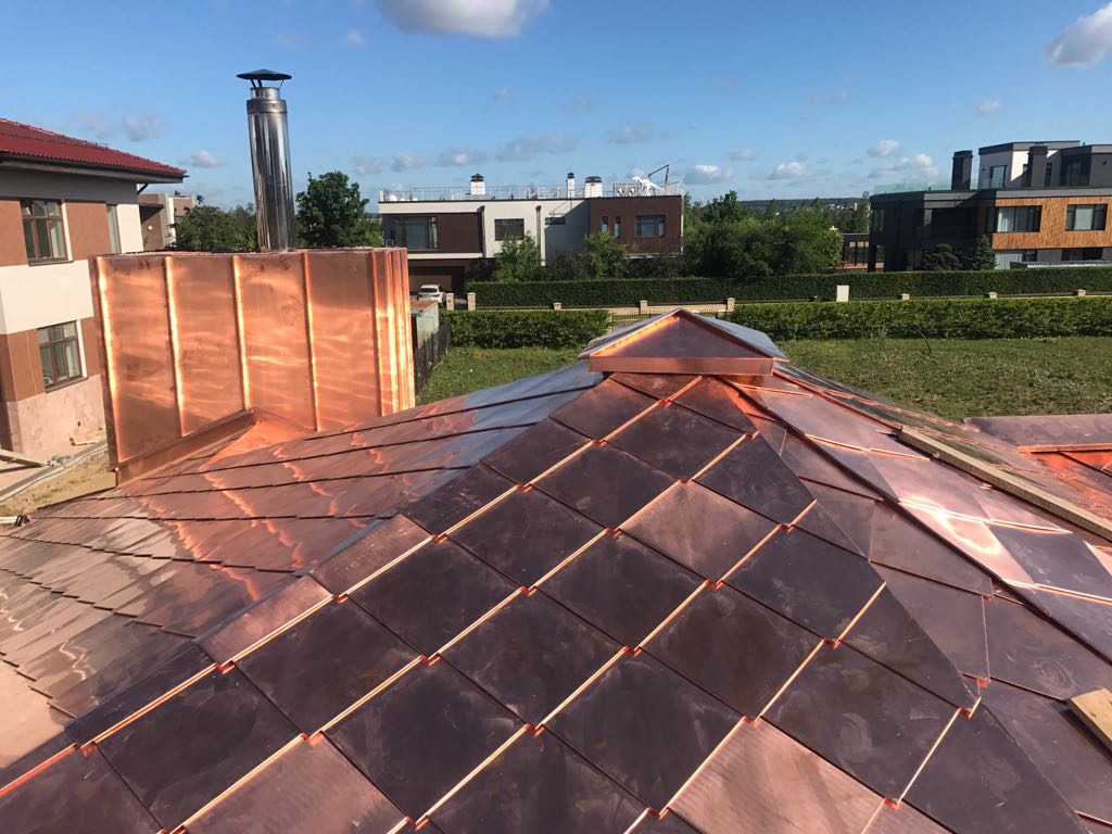 Фальцевая черепица, медная черепица, кровля чешуя