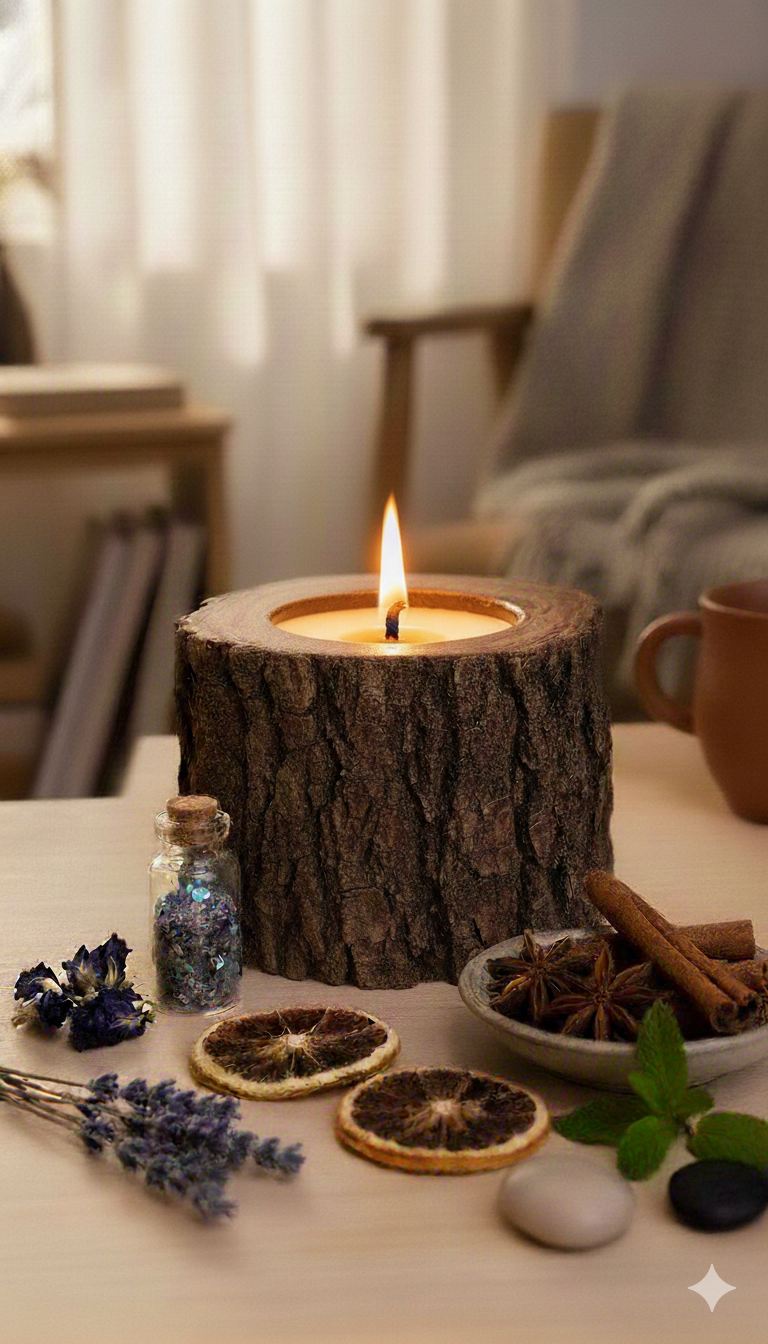 Свеча в спиле дерева с ароматом Хамелеон