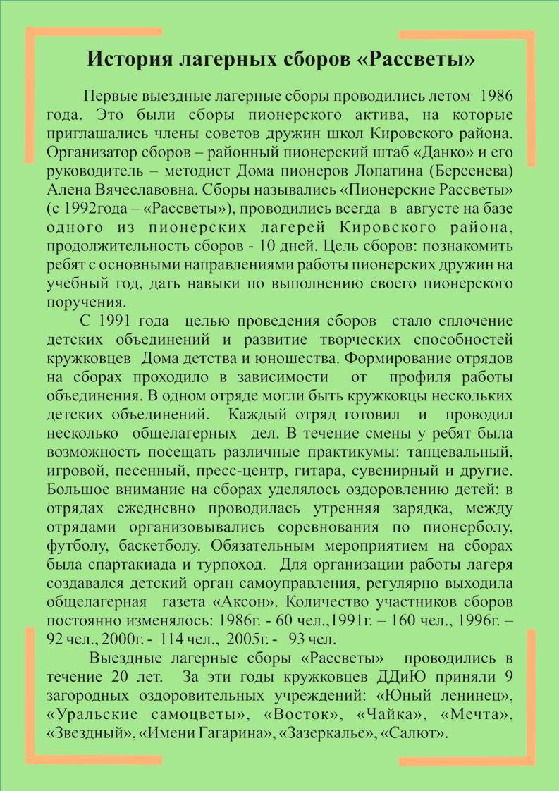 VII часть. История лагерных сборов «Рассветы»