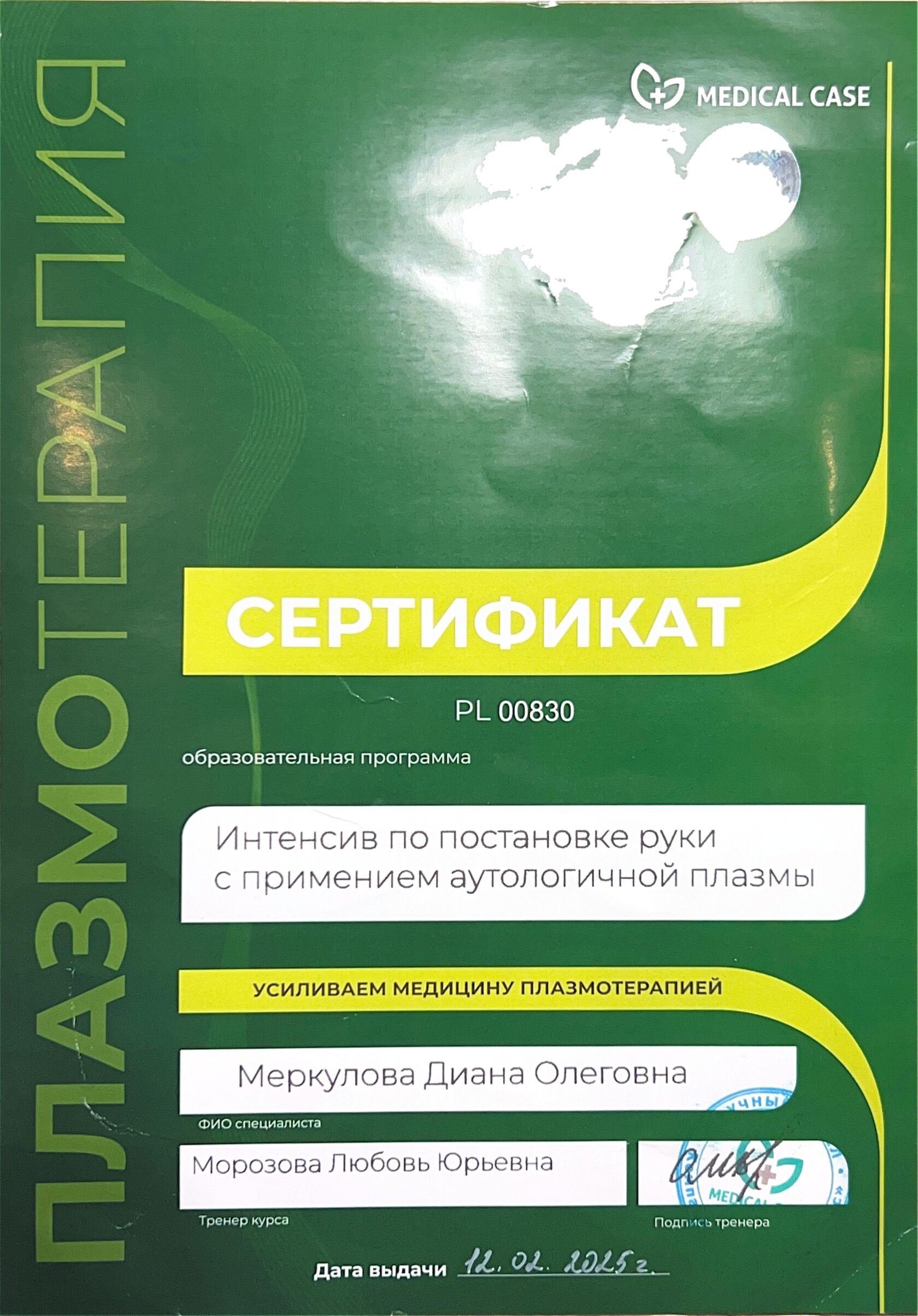 Сертификат Дианы Олеговны Меркуловой