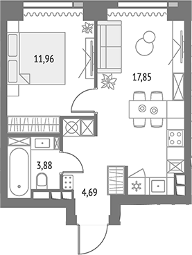 2-комнатная 38,4 м²