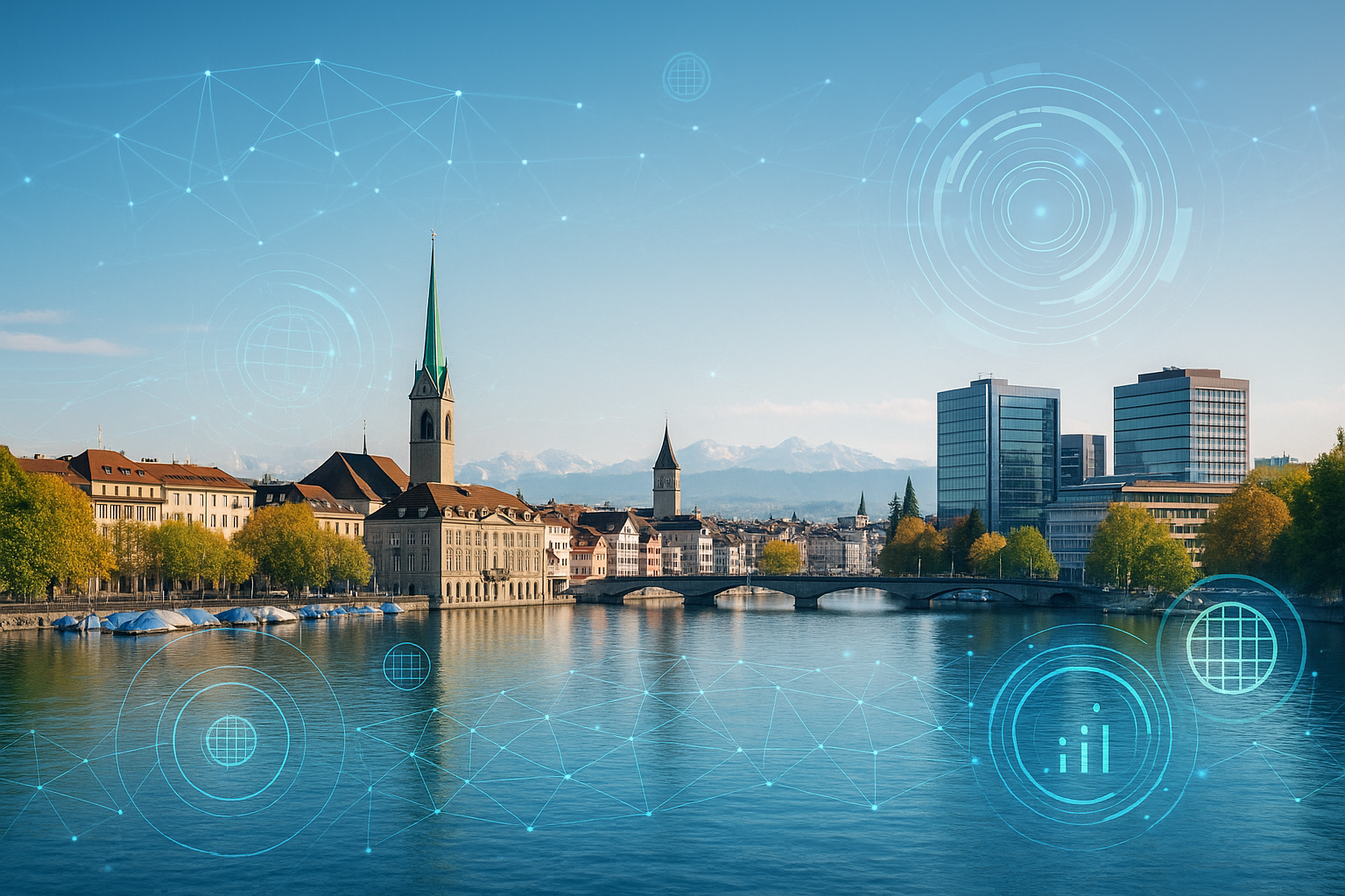 Swiss business skyline showing innovation hubs for digital-first companies