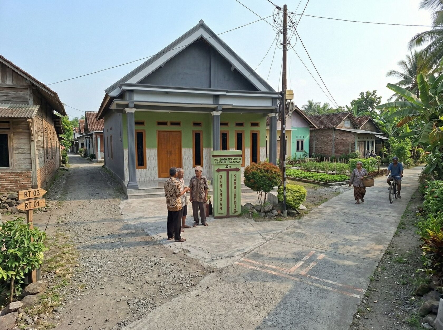 Jalan kecil sebagai batas desa di Tanjunganom Nganjuk