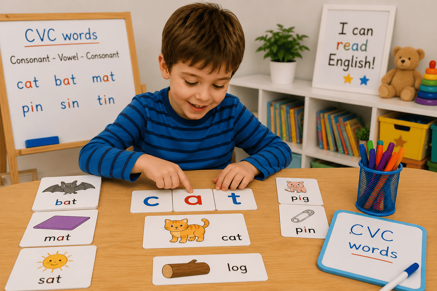 Первые CVC words: ребенок соединяет звуки и читает короткие слова